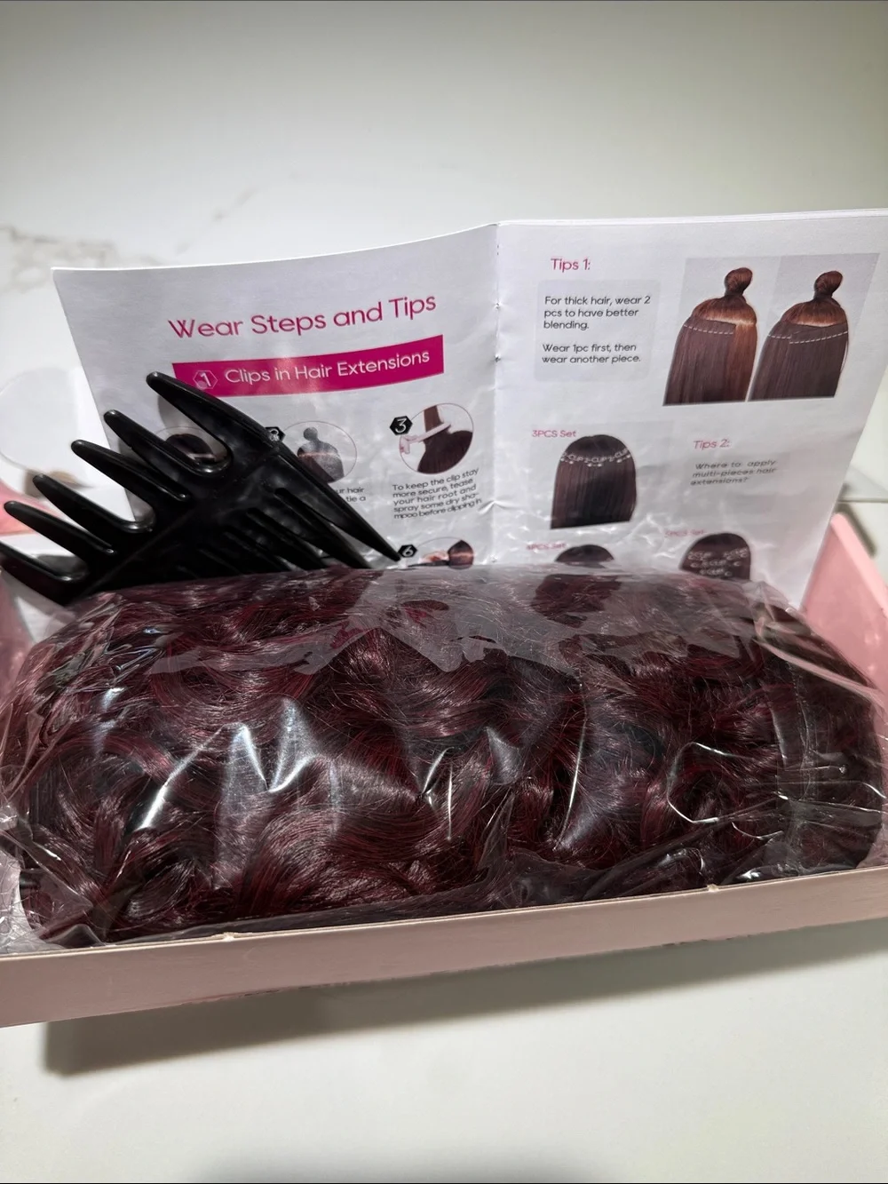 HAIR, 18” Wavy/Curly Lace Clip In Extensions(4) Burgundy/Wine/Red